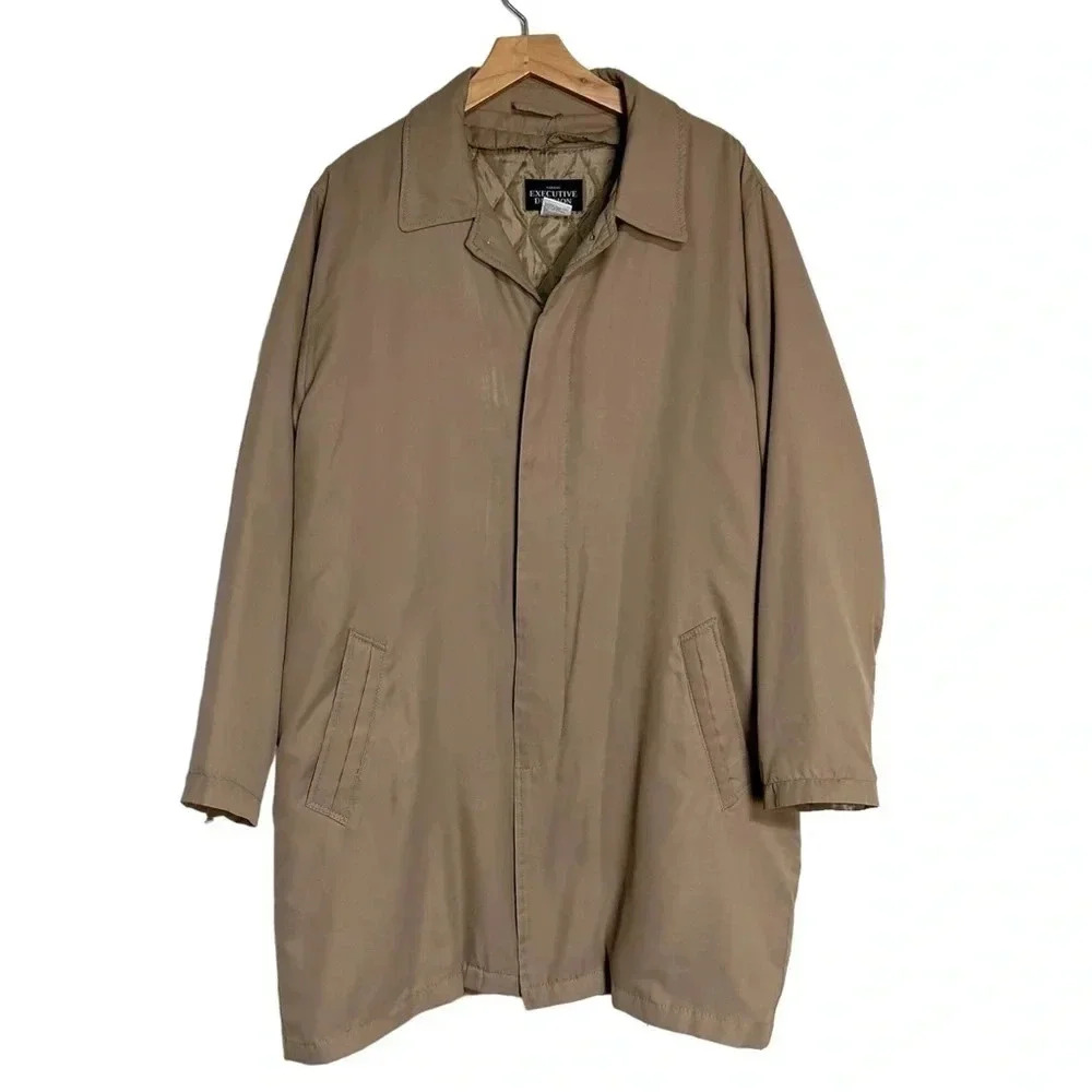 Executive Impulse Mens Beige Trench Coat Overcoat‎ Jacket